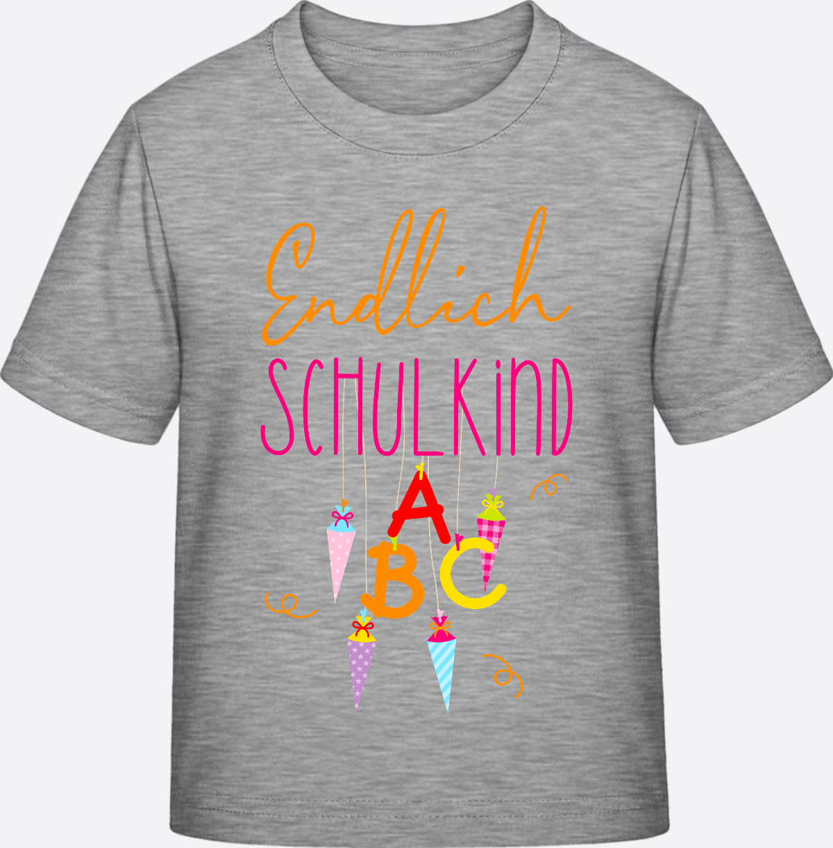 Kinder T-Shirt „Endlich Schulkind“ – Personalisiert mit Namen - Heather Grey