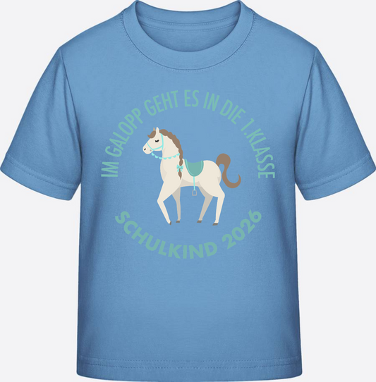 Kinder T-Shirt Schulkind 2026 – Im Galopp personalisiert - Sky Blue