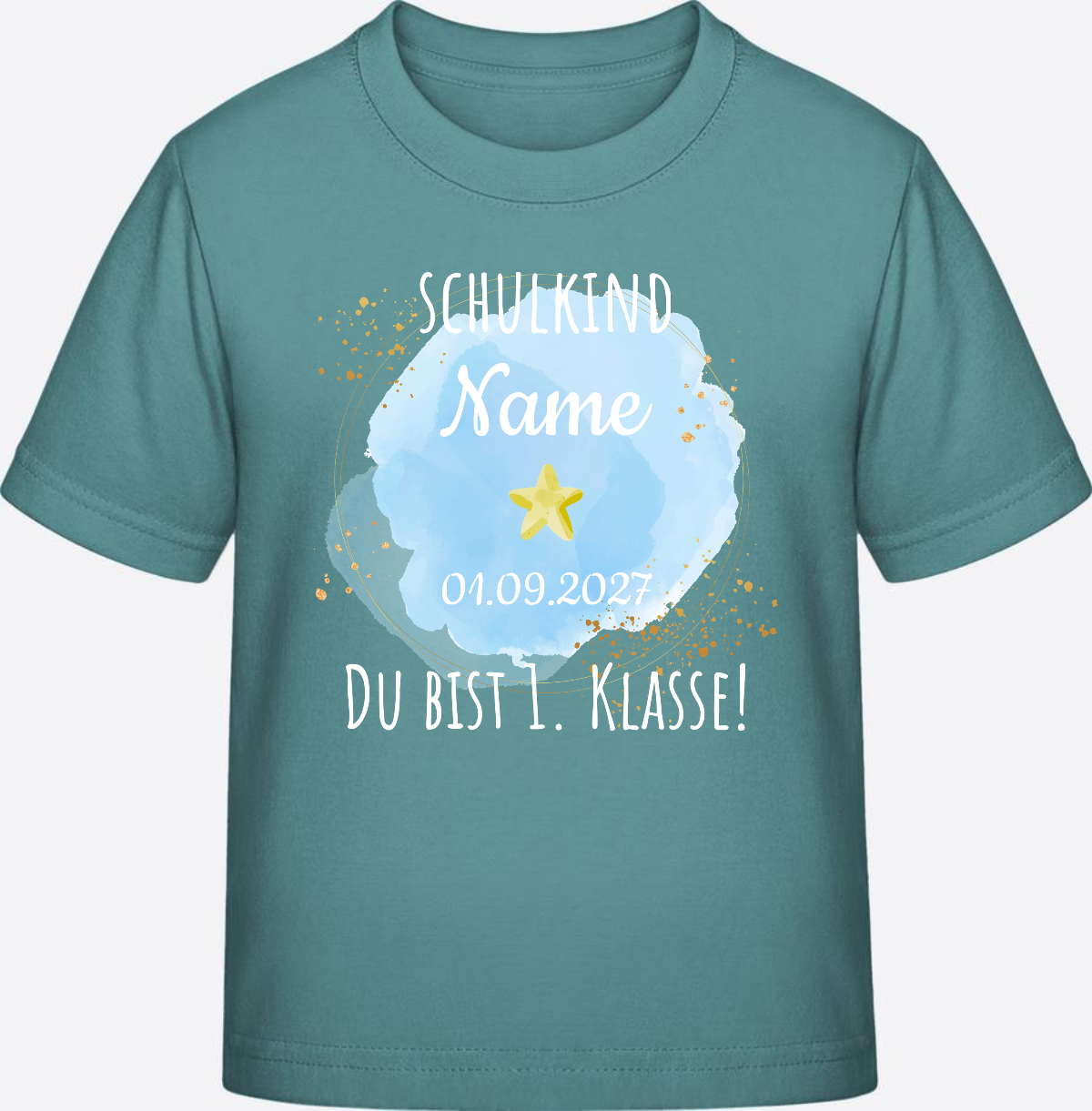 Kinder T-Shirt Schulkind: Du bist erste Klasse – Personalisiert - Teal Monstera