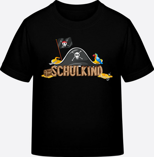 Kinder T-Shirt Schulkind Pirat – Personalisiert zur Einschulung - Black