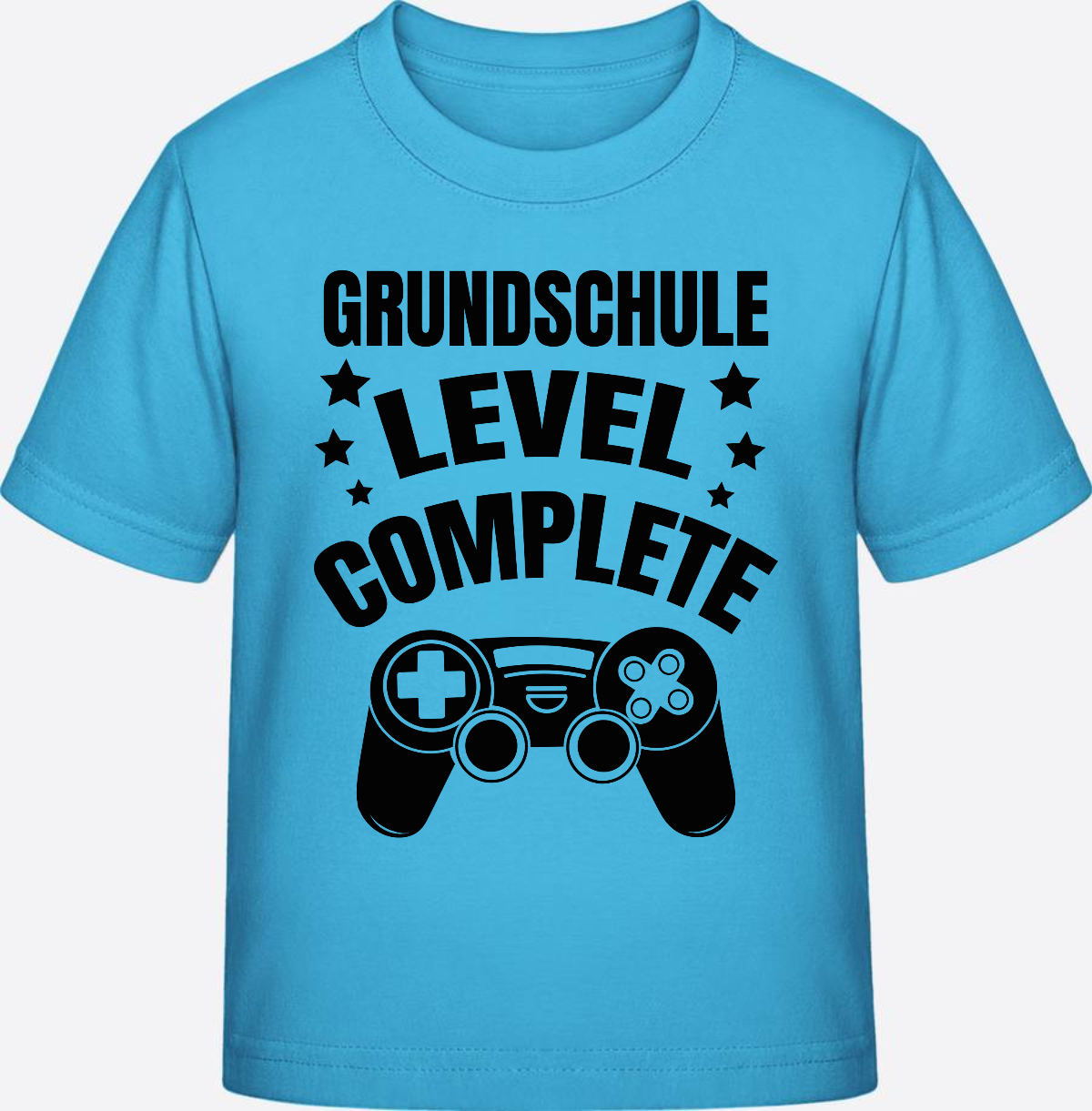 Kinder T-Shirt zur Einschulung: Grundschule Level Complete - Aqua Blue