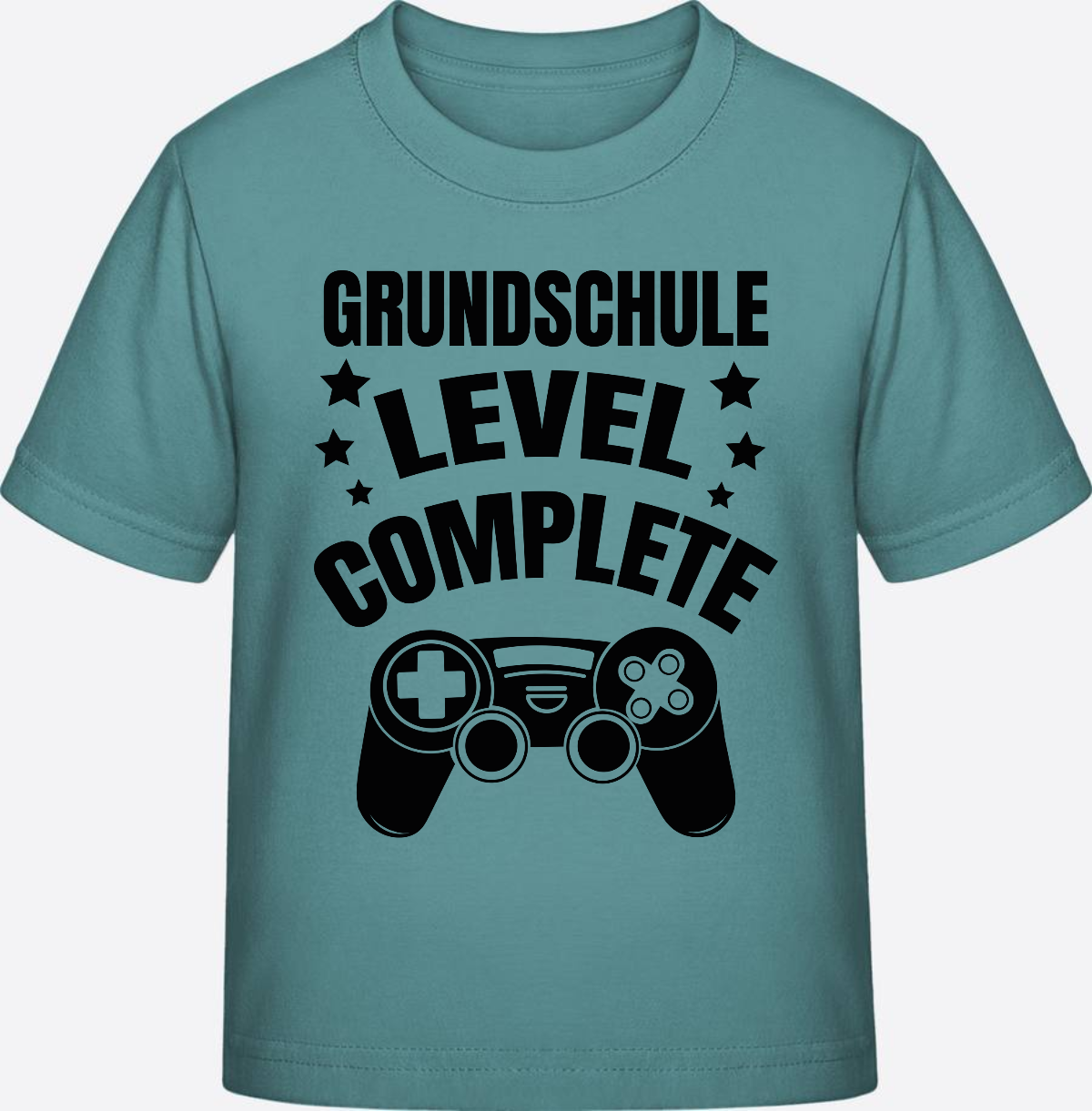 Kinder T-Shirt zur Einschulung: Grundschule Level Complete - Teal Monstera