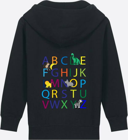 Kinder Zip-Hoodie ABC zur Einschulung mit Name - Black