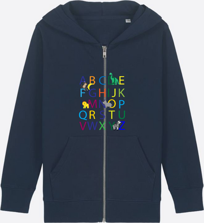 Kinder Zip-Hoodie ABC zur Einschulung mit Name - French Navy Herzseite