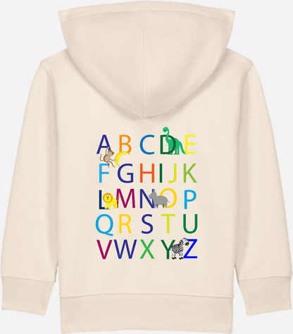 Kinder Zip-Hoodie ABC zur Einschulung mit Name - Natural Raw