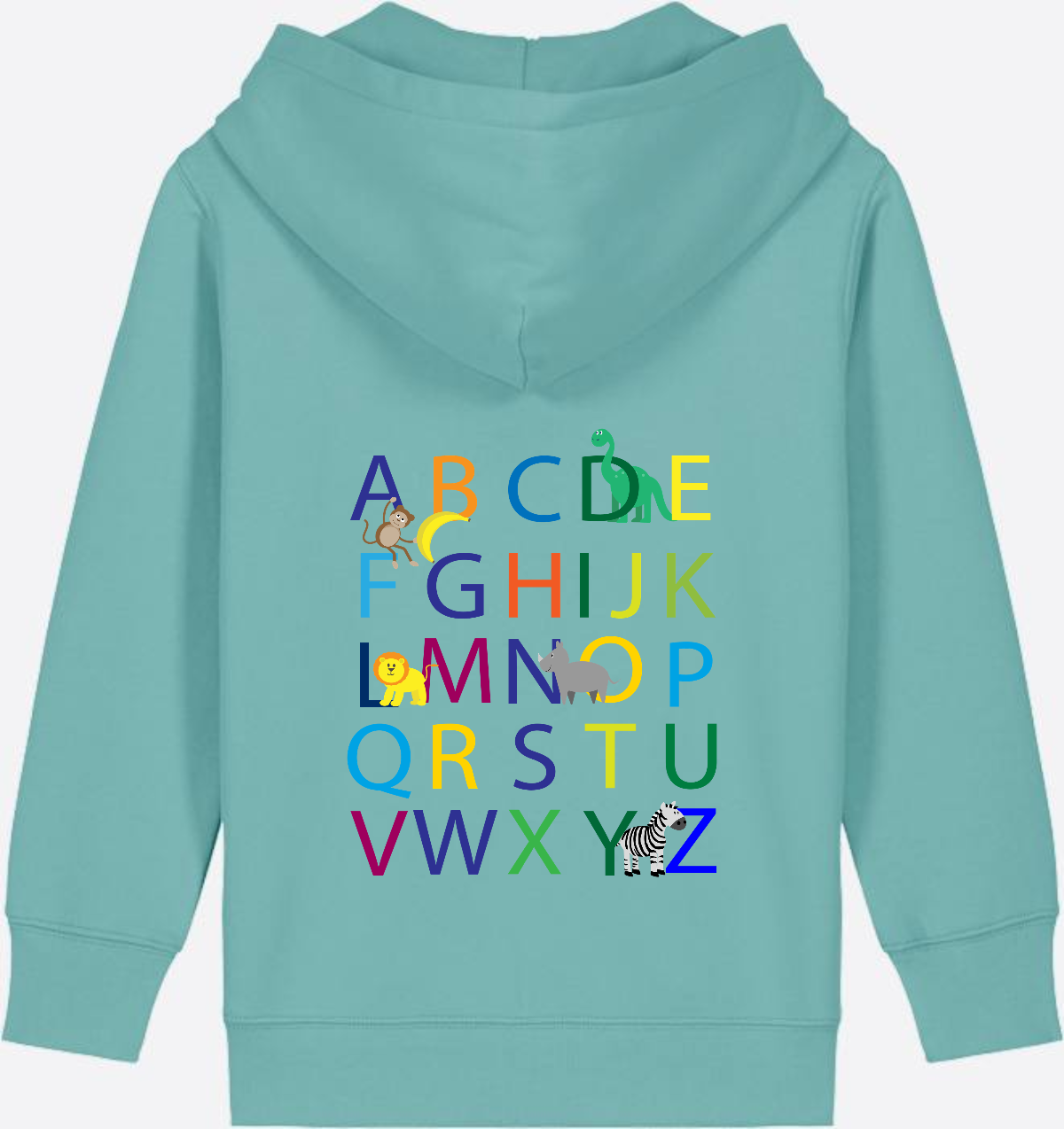 Kinder Zip-Hoodie ABC zur Einschulung mit Name - Teal Monstera