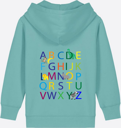 Kinder Zip-Hoodie ABC zur Einschulung mit Name - Teal Monstera