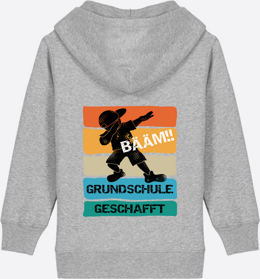 Kinder Zip-Hoodie „Bääm Grundschule geschafft“ mit Name - Heather Grey