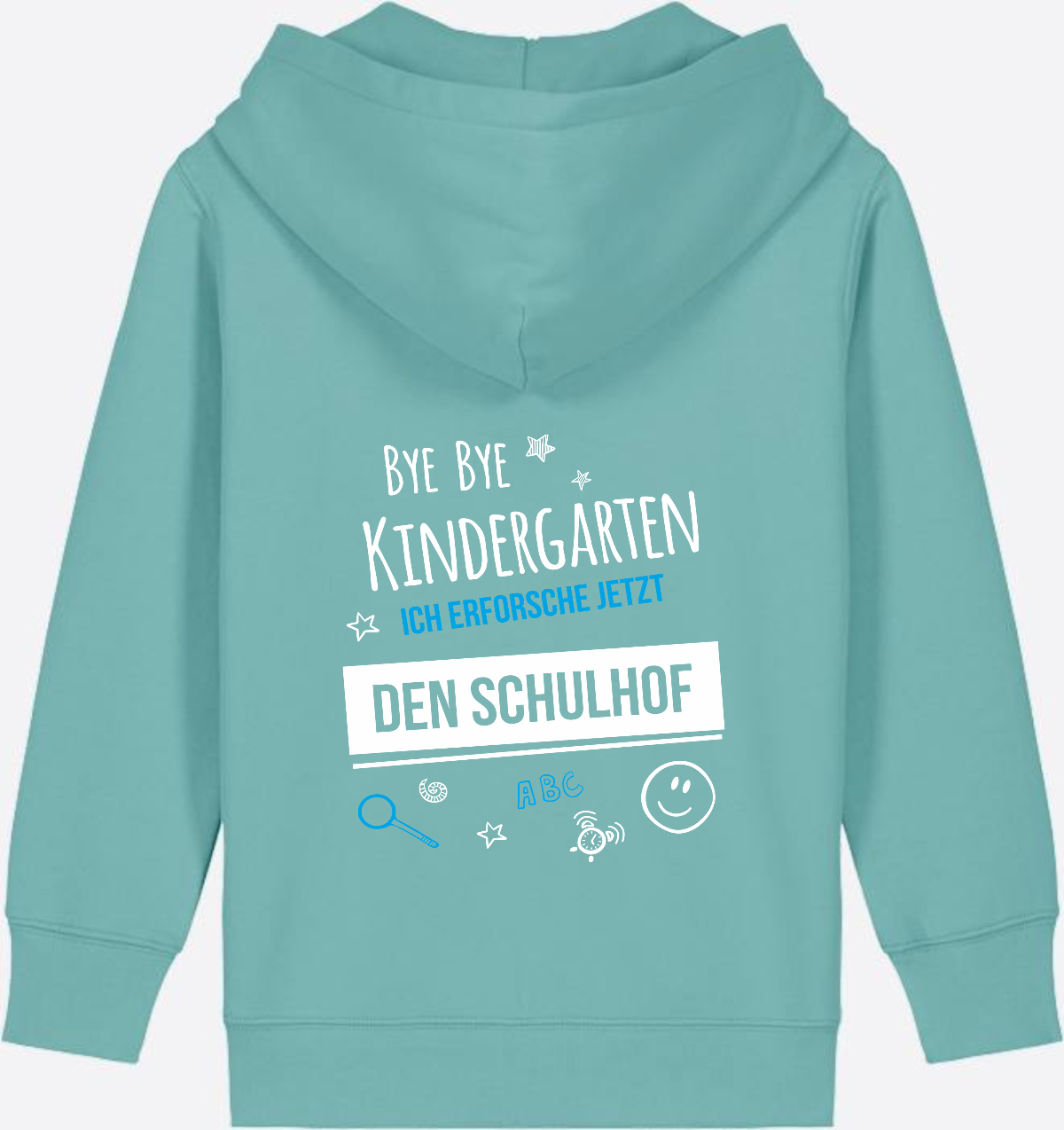Kinder Zip-Hoodie: Bye Bye Kindergarten – Geschenk Einschulung - Teal Monstera