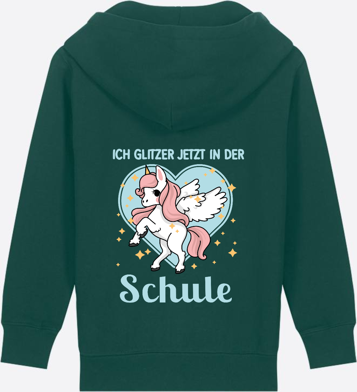 Kinder Zip-Hoodie Einhorn – Ich glitzer jetzt in der Schule - Glazed Green