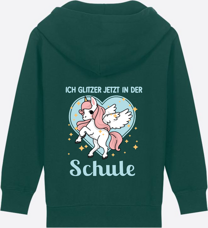 Kinder Zip-Hoodie Einhorn – Ich glitzer jetzt in der Schule - Glazed Green