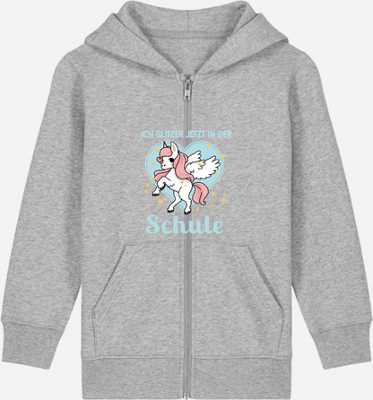 Kinder Zip-Hoodie Einhorn – Ich glitzer jetzt in der Schule - Heather Grey Herzseite