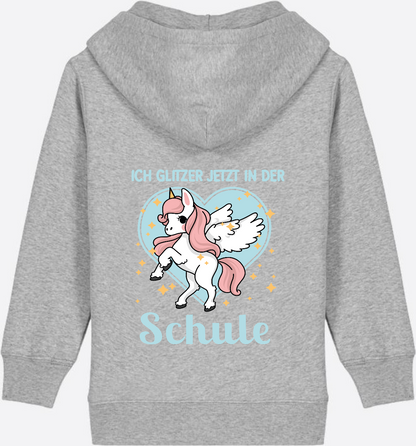Kinder Zip-Hoodie Einhorn – Ich glitzer jetzt in der Schule - Heather Grey