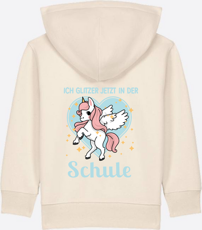 Kinder Zip-Hoodie Einhorn – Ich glitzer jetzt in der Schule - Natural Raw