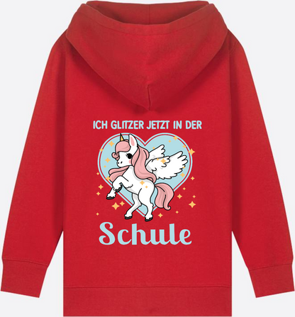 Kinder Zip-Hoodie Einhorn – Ich glitzer jetzt in der Schule - Red