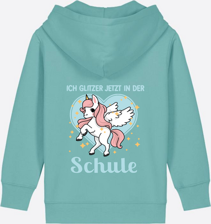 Kinder Zip-Hoodie Einhorn – Ich glitzer jetzt in der Schule - Teal Monstera