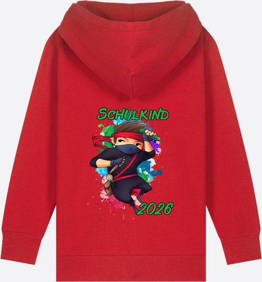 Kinder Zip-Hoodie Einschulung 2026 - Ninja Junge mit Wunschname - Red