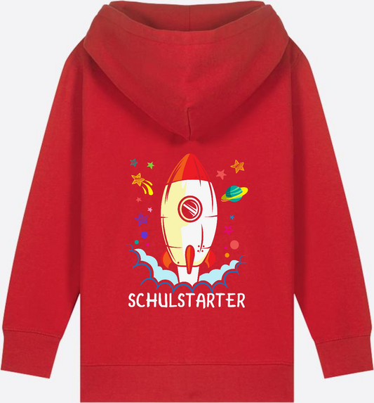 Kinder Zip-Hoodie Einschulung – Bunte Schulstarter Rakete mit Name - Red