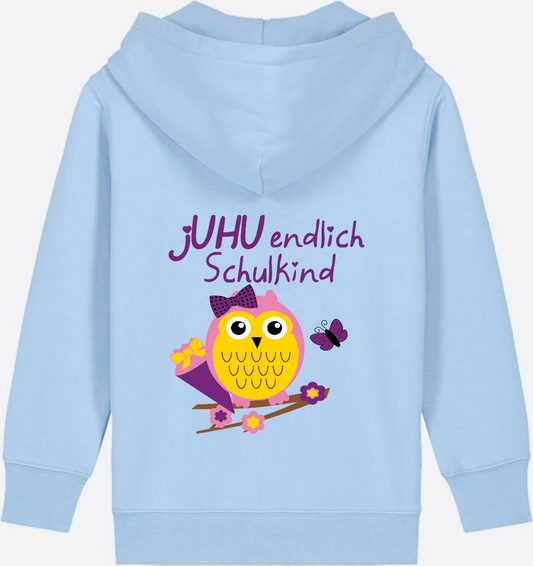 Kinder Zip-Hoodie Einschulung – jUHU endlich Schulkind Eule - Blue Soul