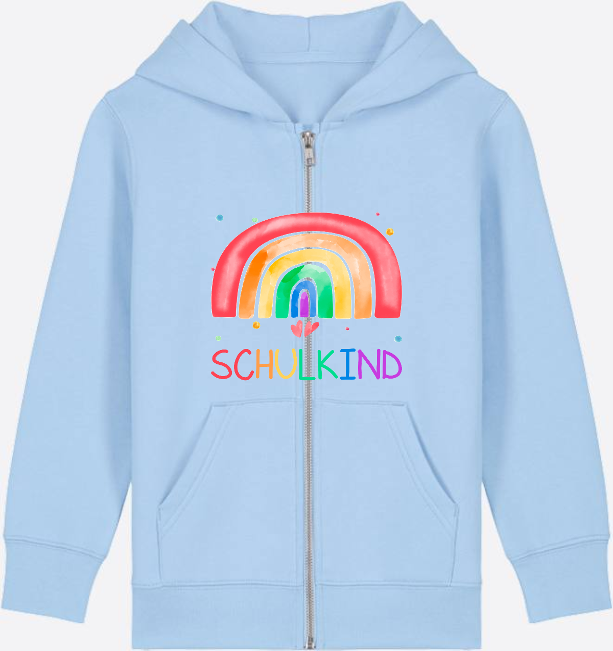 Kinder Zip-Hoodie Einschulung – Regenbogen Schulkind mit Name - Blue Soul Herzseite