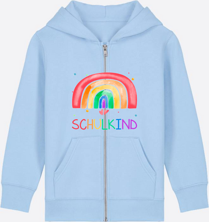 Kinder Zip-Hoodie Einschulung – Regenbogen Schulkind mit Name - Blue Soul Herzseite