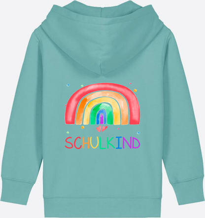 Kinder Zip-Hoodie Einschulung – Regenbogen Schulkind mit Name - Teal Monstera