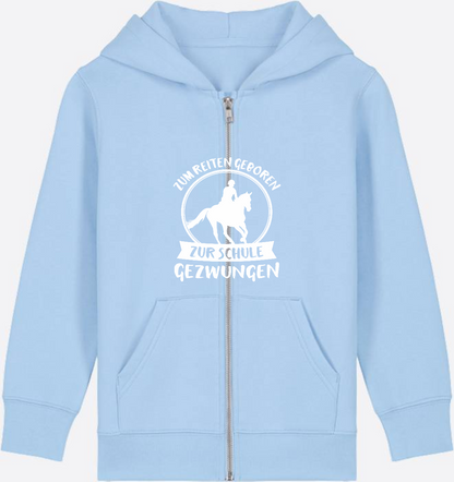 Kinder Zip-Hoodie Einschulung: Zum Reiten geboren - Blue Soul Herzseite