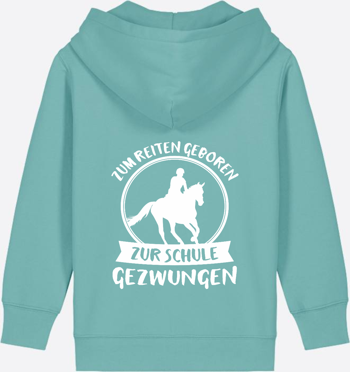 Kinder Zip-Hoodie Einschulung: Zum Reiten geboren - Teal Monstera