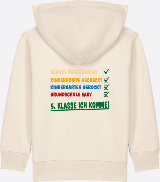 Kinder Zip-Hoodie: Grundschule überstanden – 5. Klasse mit Name - Natural Raw