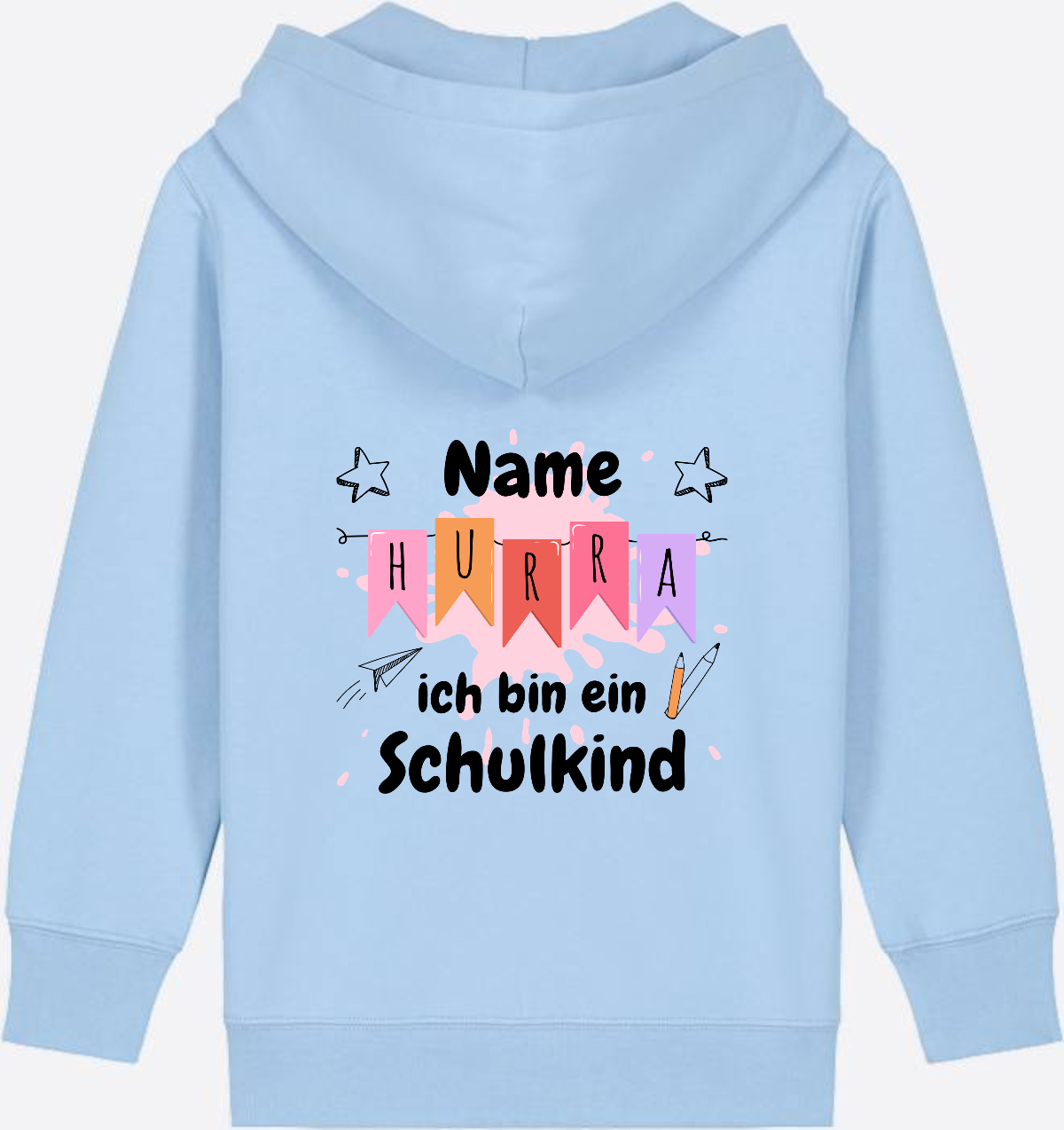 Kinder Zip-Hoodie Hurra ich bin ein Schulkind mit Name - Blue Soul