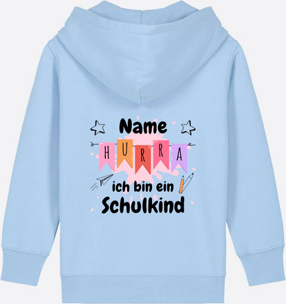 Kinder Zip-Hoodie Hurra ich bin ein Schulkind mit Name - Blue Soul