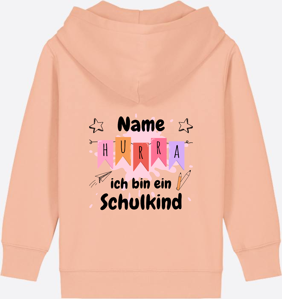 Kinder Zip-Hoodie Hurra ich bin ein Schulkind mit Name - Fraiche Peche