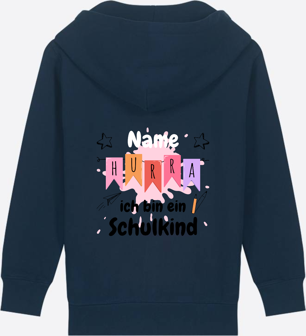 Kinder Zip-Hoodie Hurra ich bin ein Schulkind mit Name - French Navy