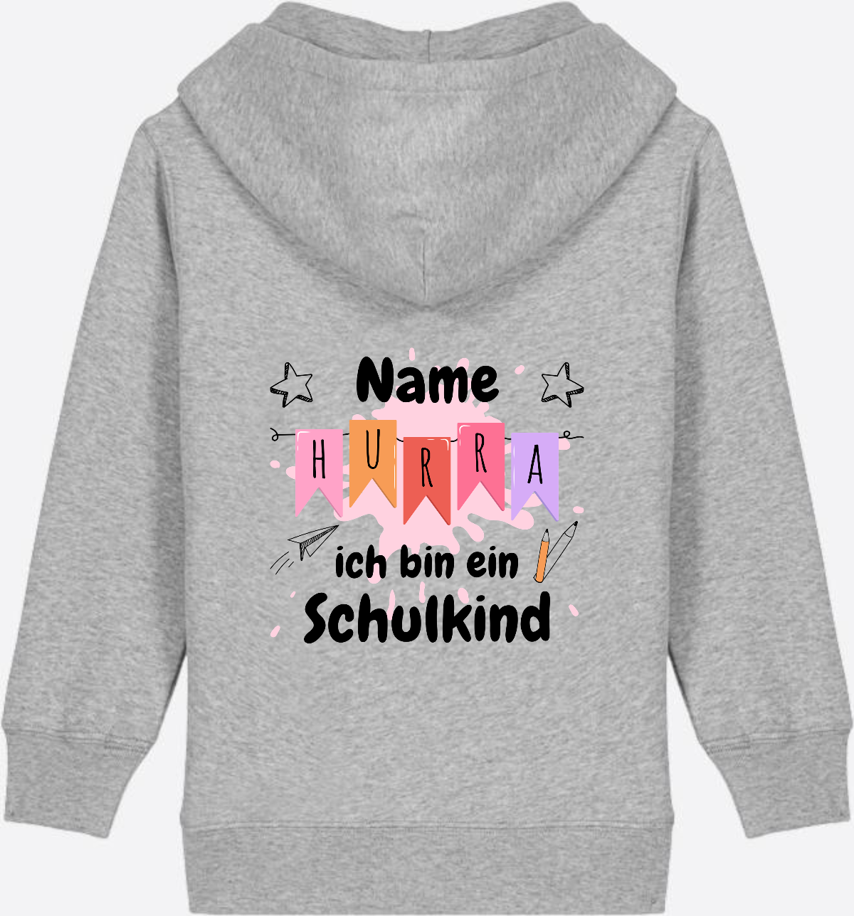 Kinder Zip-Hoodie Hurra ich bin ein Schulkind mit Name - Heather Grey