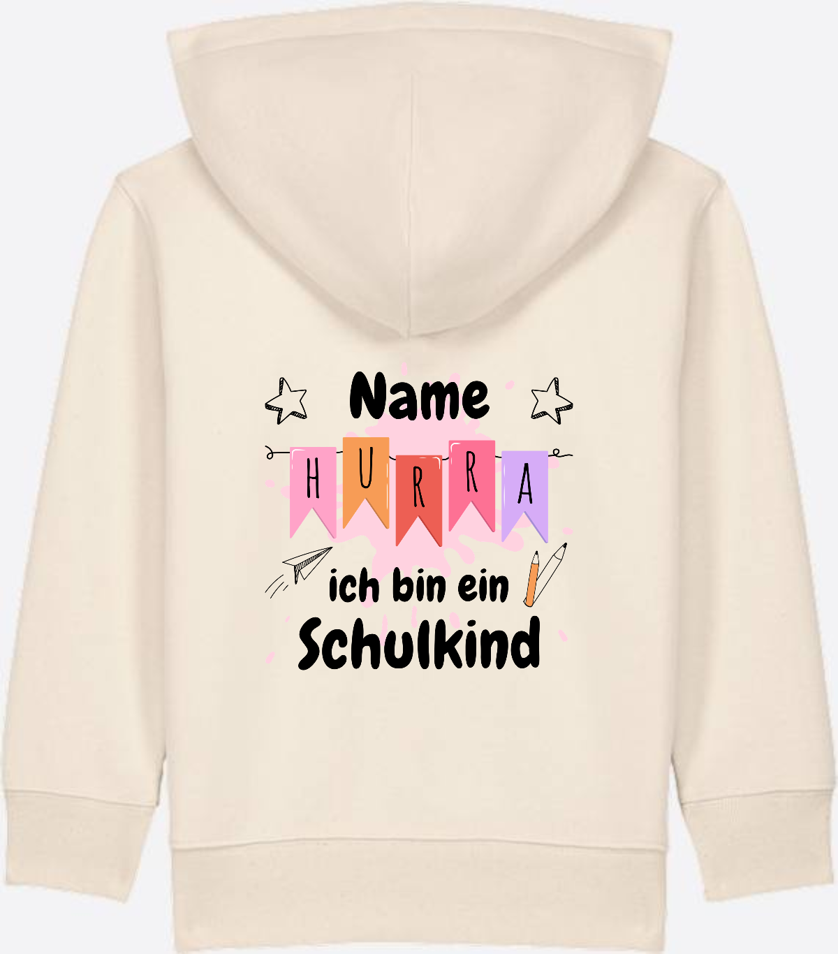 Kinder Zip-Hoodie Hurra ich bin ein Schulkind mit Name - Natural Raw