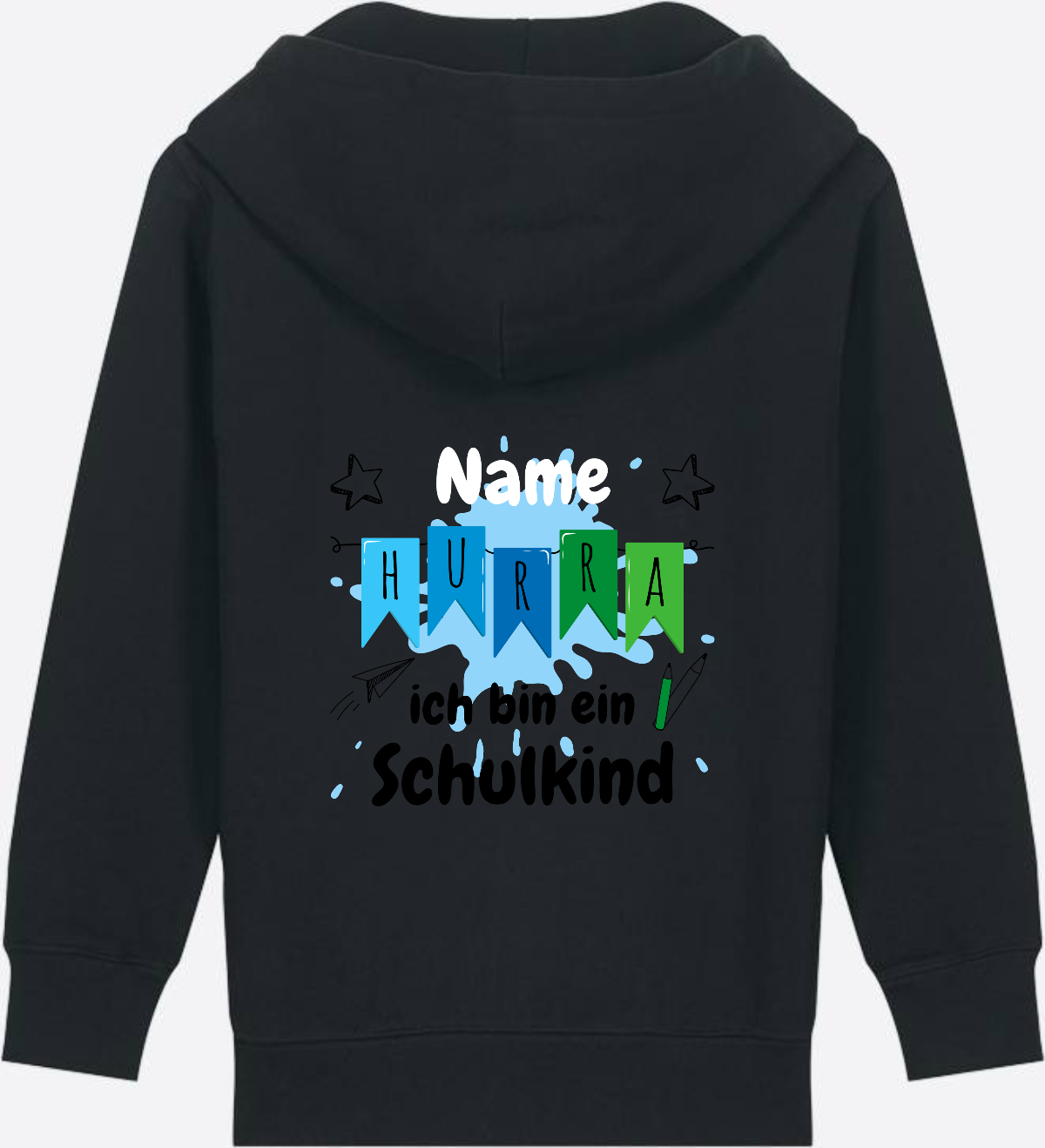 Kinder Zip-Hoodie Hurra ich bin ein Schulkind - Personalisiert - Black