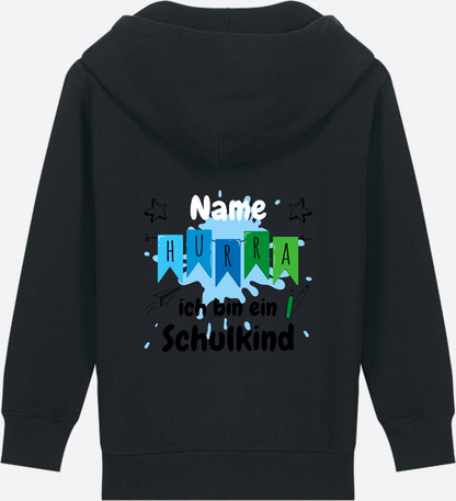 Kinder Zip-Hoodie Hurra ich bin ein Schulkind - Personalisiert - Black