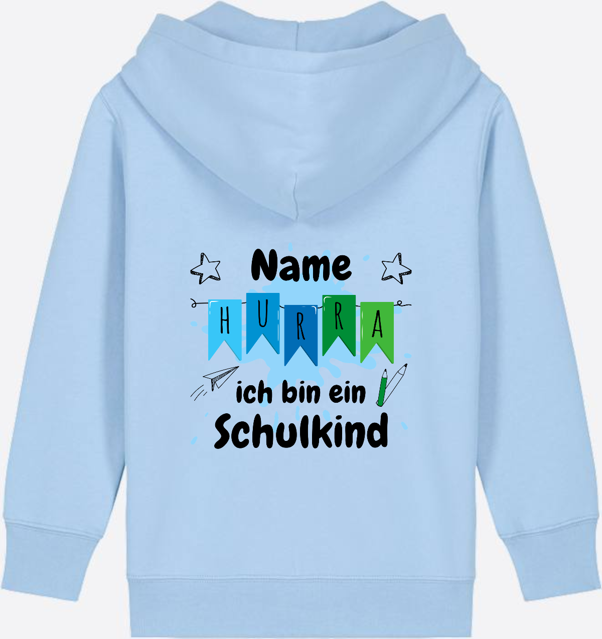 Kinder Zip-Hoodie Hurra ich bin ein Schulkind - Personalisiert - Blue Soul