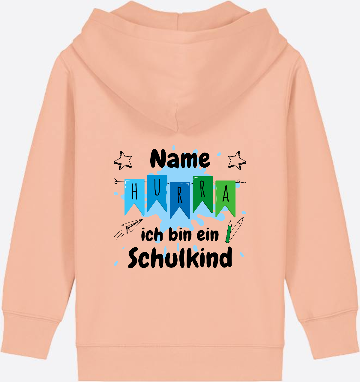 Kinder Zip-Hoodie Hurra ich bin ein Schulkind - Personalisiert - Fraiche Peche