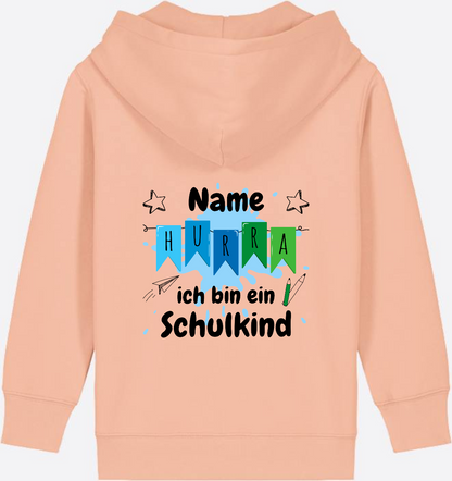 Kinder Zip-Hoodie Hurra ich bin ein Schulkind - Personalisiert - Fraiche Peche