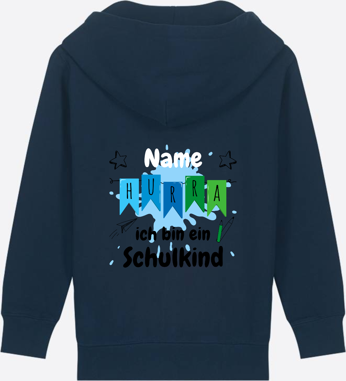 Kinder Zip-Hoodie Hurra ich bin ein Schulkind - Personalisiert - French Navy