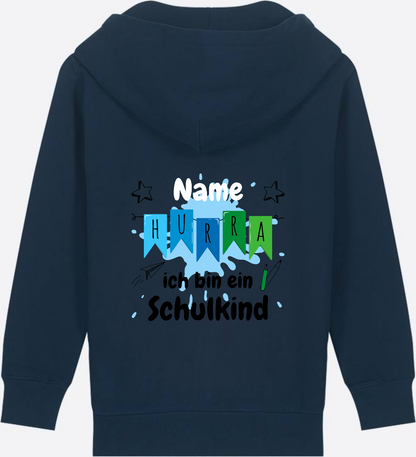 Kinder Zip-Hoodie Hurra ich bin ein Schulkind - Personalisiert - French Navy