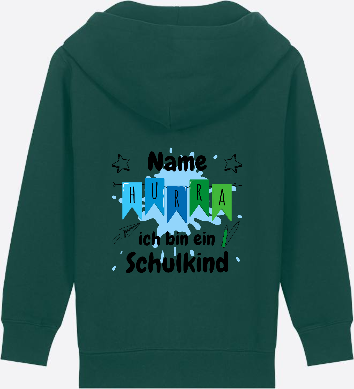 Kinder Zip-Hoodie Hurra ich bin ein Schulkind - Personalisiert - Glazed Green