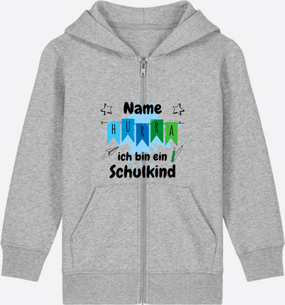 Kinder Zip-Hoodie Hurra ich bin ein Schulkind - Personalisiert - Heather Grey Herzseite