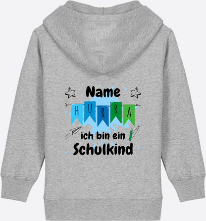 Kinder Zip-Hoodie Hurra ich bin ein Schulkind - Personalisiert - Heather Grey