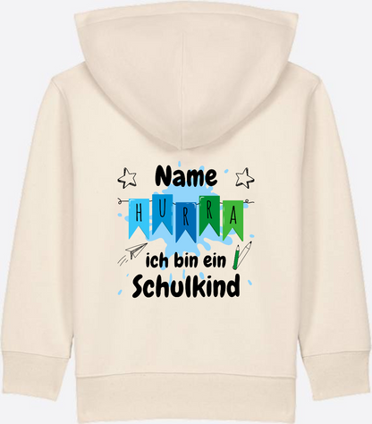 Kinder Zip-Hoodie Hurra ich bin ein Schulkind - Personalisiert - Natural Raw