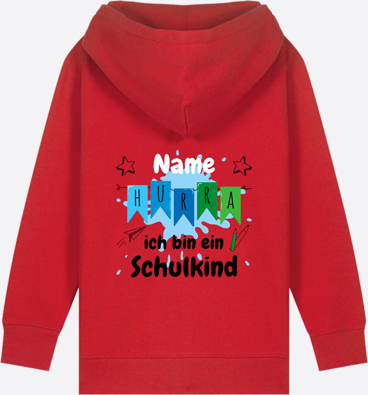 Kinder Zip-Hoodie Hurra ich bin ein Schulkind - Personalisiert - Red