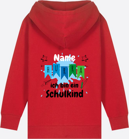 Kinder Zip-Hoodie Hurra ich bin ein Schulkind - Personalisiert - Red