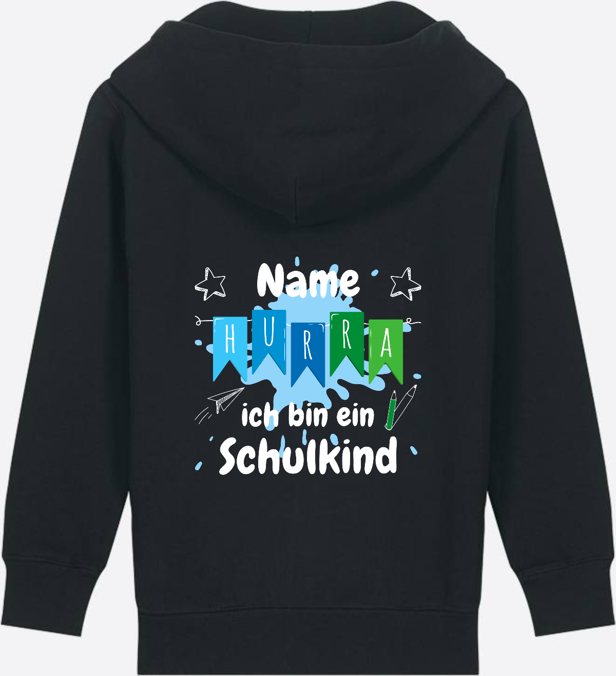 Kinder Zip-Hoodie "Hurra ich bin Schulkind" mit Name - Black