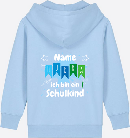 Kinder Zip-Hoodie "Hurra ich bin Schulkind" mit Name - Blue Soul